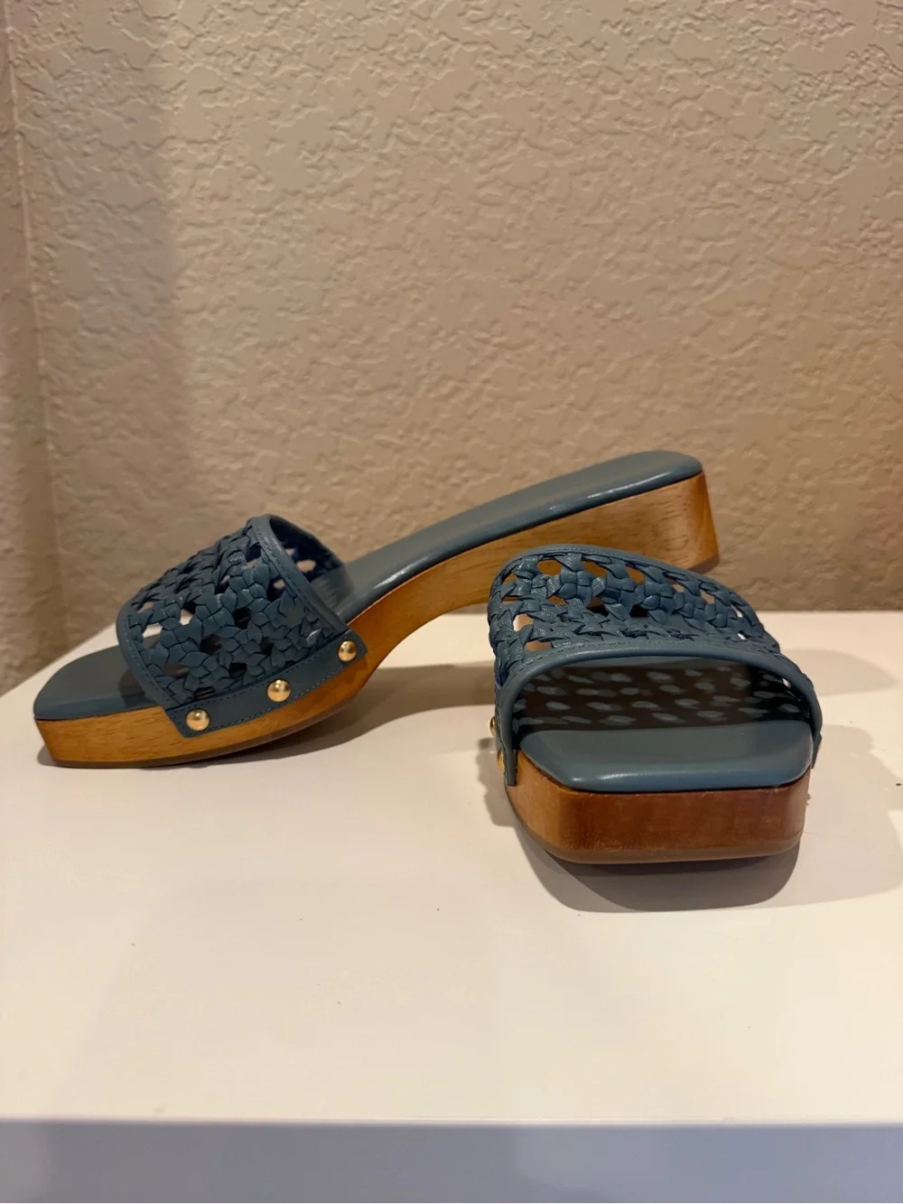 Tory Burch Woven Slide Sandals in Dusty Blue